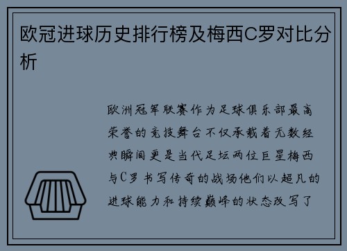 欧冠进球历史排行榜及梅西C罗对比分析